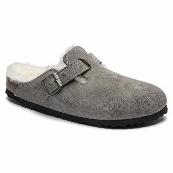 Birkenstock Shearling Ruskind Boston Dame Grå | DK 325MQZ